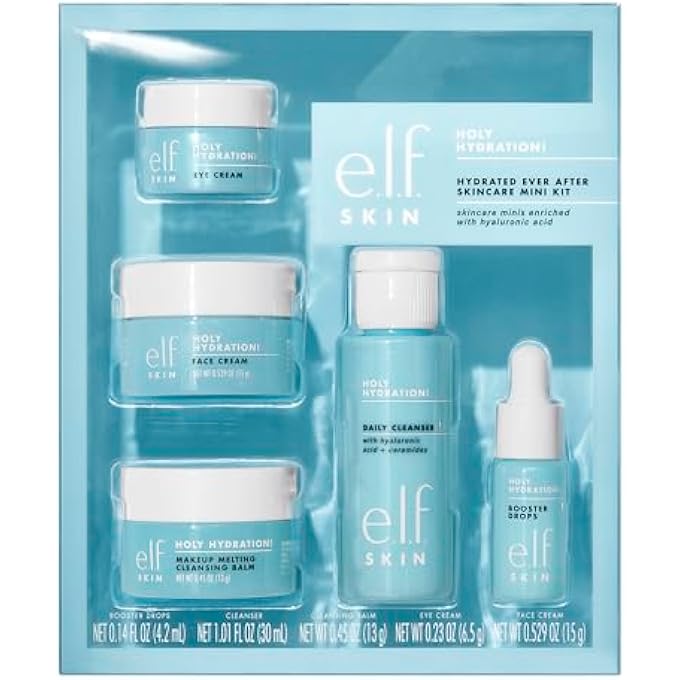 elf SKIN HYDRATED EVER AFTER SKINCARE MINI KIT, CLEANSER, MAKEUP REMOVER, MOISTURIZER & EYE CREAM FOR HYDRATING SKIN, TSA-FRIENDLY SIZES - Image 1
